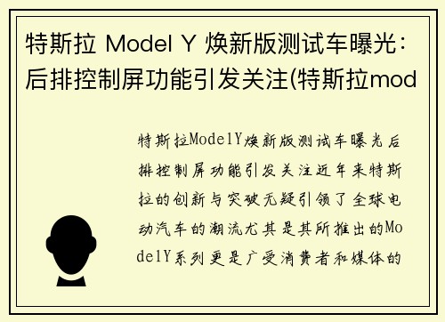 特斯拉 Model Y 焕新版测试车曝光:后排控制屏功能引发关注(特斯拉model y照片)