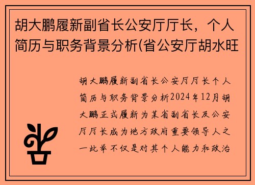 胡大鹏履新副省长公安厅厅长,个人简历与职务背景分析(省公安厅胡水旺)