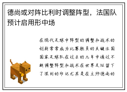 德尚或对阵比利时调整阵型，法国队预计启用形中场