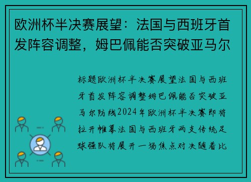 欧洲杯半决赛展望：法国与西班牙首发阵容调整，姆巴佩能否突破亚马尔防线？