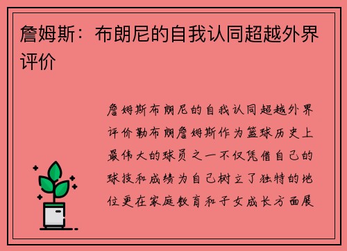 詹姆斯：布朗尼的自我认同超越外界评价